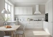 © AgnesC - Modern White Kitchen Interior Design with Wooden Table and Natural Light Photo