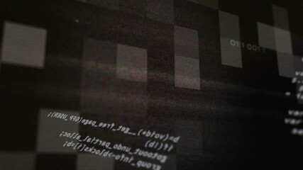 Poster - Panel initiating code scroll shifting blocks pulsing circuits reversing visualizing interface