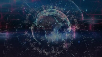 Poster - Starry backdrop initiating globe rotating and icons emerging linking nodes, rendering connections