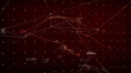 Poster - Glowing hub appearing triggers orange curves swaying and nodes sliding, visualizing data network