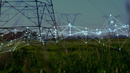 Poster - Faint horizon lights initiating floating network linking and expanding across field showing growth