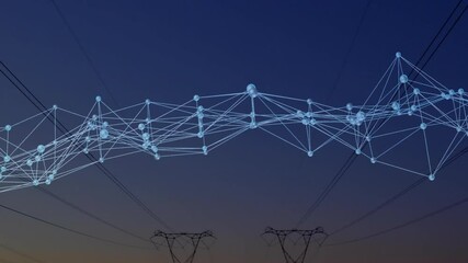 Poster - At animation start glowing network undulating over pylons as horizon warming showing connectivity