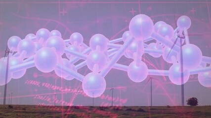 Poster - Upon launch molecular network rotating over turbines starting red grid pulsing showing energy flow