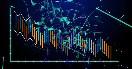 Poster - After drawing cyan axes orange bars rising right while teal network morphing showing data trends
