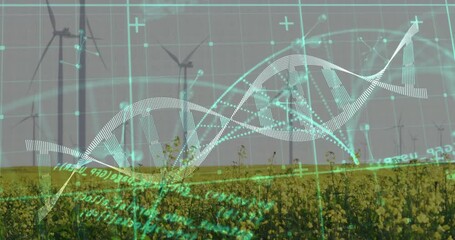 Poster - Faint turquoise code grid fading in over field driving helix forming and pulsing visualizing data