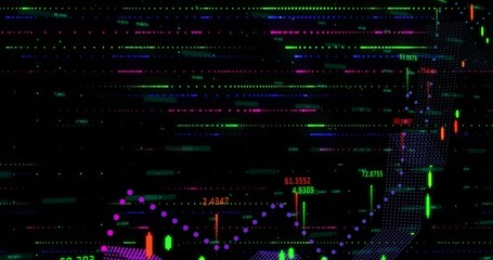 Poster - Glitch bars flickering magenta-to-blue trend materializing, markers appearing, labels showing data