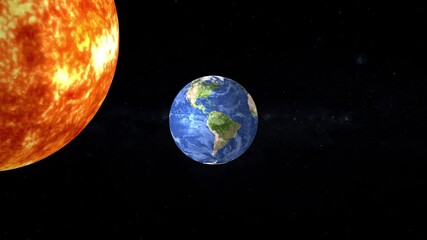 Poster - Earth and sun in solar system view. Earth and sun in space a realistic depiction of the earths position in the solar system featuring a bright sun and the blue planet