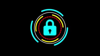 Poster - Cybersecurity padlock symbolizing data protection. Animated cyber security padlock displaying data protection and digital privacy on a black background