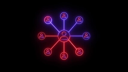 Poster - Network connections illustrating organizational structure. Abstract neon network connections depicting a decentralized system or organizational structure against a black backdrop