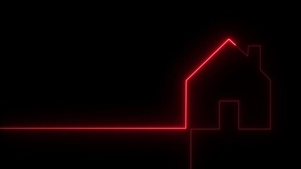 Poster - Architectural concepts illustrated by house outline. Illuminated red neon house outline design on black background showcasing modern real estate and architectural concepts