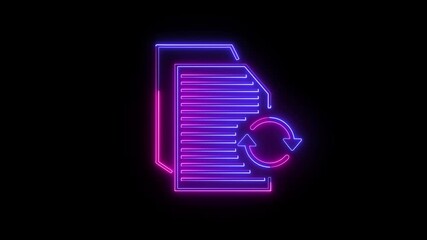 Fototapete - Cyberpunk style icon for document refresh. Animated neon icon illustrating document refresh process with a futuristic cyberpunk vibe on a black background