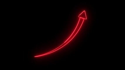 Poster - Upward arrow symbolizing growth and success. Red neon upward arrow on black background illustrating growth progress and success symbolism for business or technology concepts