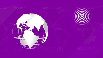 Poster - Animated earth and seismic wave illustration on a purple world map backdrop suitable for news reports or educational content