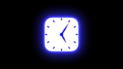 Poster - Clock icon representing time and timing. Animated neon clock interface icon with glowing blue outline on black background depicting time and timing