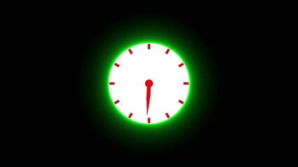 Poster - Clock with red hands and green glowing outline for time. Animated neon clock display with red hands and green glow on a black background for time related concepts