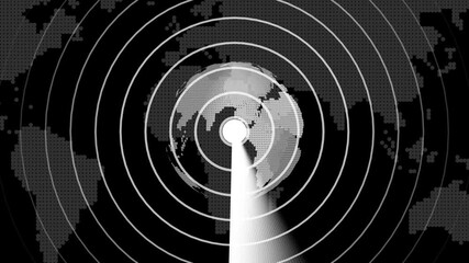 Poster - Radar sweep with globe and data signals. Abstract animated radar sweep displaying earth globe and global data transmission signals in modern technology concept