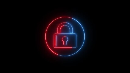 Poster - Security and protection represented by lock icon. Animated neon lock icon representing security and protection on a black background suitable for cybersecurity themes and digital concepts