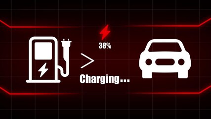 Poster - Progress display in electric vehicle charging animation. Electric vehicle charging process animation with percentage display and futuristic visuals