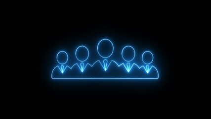 Poster - Business team icon representing professional collaboration. Glowing blue neon icon of a business team or group of professionals on a black background representing collaboration