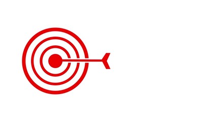 Poster - Arrow hitting red target for strategic success. Red target and arrow graphic on white background aiming for success strategic goal achievement visual representation