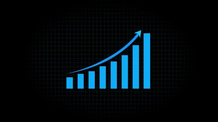 Poster - Arrow on business graph showing financial growth. Abstract rising bar chart on grid background depicting growth and positive trends