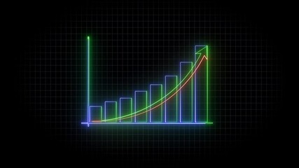 Poster - Chart showing financial and business growth. Animated neon financial growth chart displaying increasing business performance and economic progress on a grid background