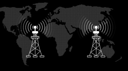 Poster - Worldwide signal towers representing global data communication. Global communication network transmission towers concept with worldwide signals and data connectivity abstract illustration