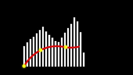 Poster - Rising red line graph with white bar chart. Animated graph shows growth and trend with a red line ascending through white bars on black background