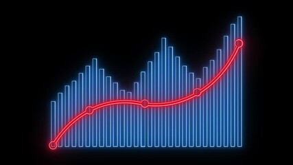 Poster - Red line ascending over blue bars on financial graph. Animated neon financial graph rising upwards with a red line and blue bars