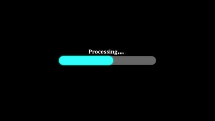 Fototapete - Turquoise progress bar showing data loading. Animated turquoise progress bar processing against a black backdrop for digital loading or data computation