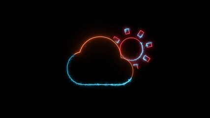 Fototapete - Weather icons featuring glowing sun and cloud. Animated neon weather icons displaying a glowing cloud and sun against a black background