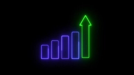 Poster - Growth and success symbolized by rising graph and arrow. Animated neon graph rising with an upward arrow symbolizing growth and success against a dark background