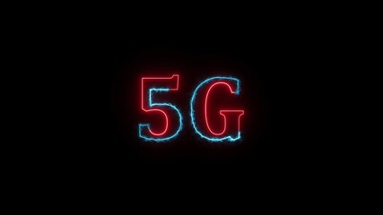 Poster - 5G technology text for high-speed connection. Animated glowing 5g technology text with futuristic neon style on black background for high speed connection concepts