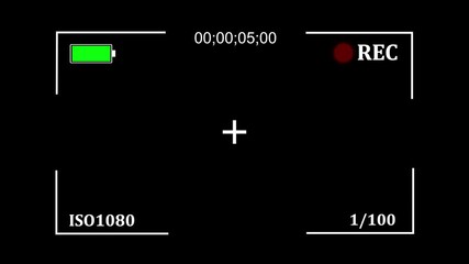 Fototapete - Live recording screen with camera data and battery status. Recording interface overlay with battery indicator and camera settings information showing video recording in progress on a black background