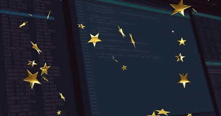 Poster - Opening showing stars scattering revealing monitor split-screen code particles drifting for depth