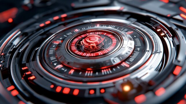 Abstract Futuristic Technology Red and Silver Concentric Circles