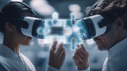 Poster - Businesspeople Collaborating with VR Technology for Teamwork