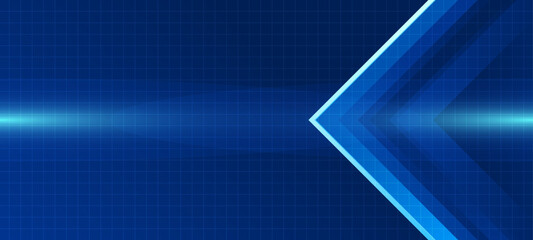 Poster - Futuristic Blue Arrow Background with Grid Pattern. Digital Technology Hi-Tech Concept