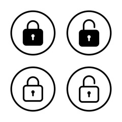 Fototapete - Lock and unlock padlock icon on circle line. Security, privacy protection sign symbol