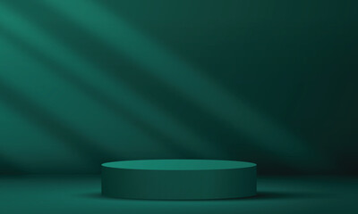 Poster - Abstract empty podium display on dark green light studio room with windows overlay copy space design background