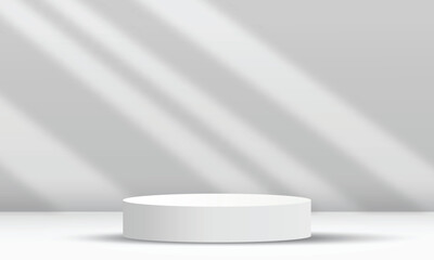 Poster - Abstract empty podium display on gray light studio room with windows overlay copy space design background