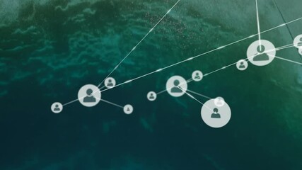 Poster - Solitary node emerging at edge initiating network growth, nodes connecting expanding across ocean