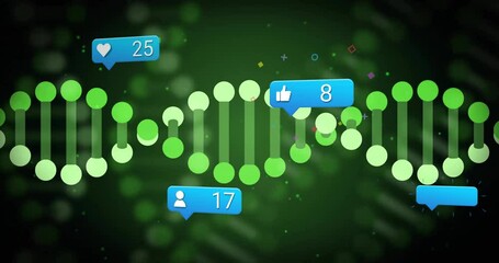 Poster - Stylized green helix fading into view, rotating and gathering social icons to visualize engagement