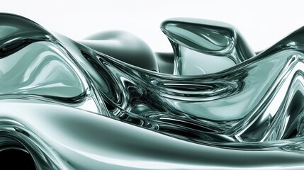 Poster - Abstract, fluid forms in teal and gray tones.