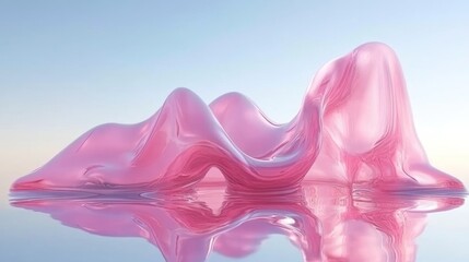 Poster - Abstract pink translucent form reflecting on a tranquil surface.