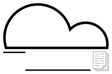Poster - cloud-shaped outline near stacked papers symbolizing file storage. ideal for technology, cloud compu