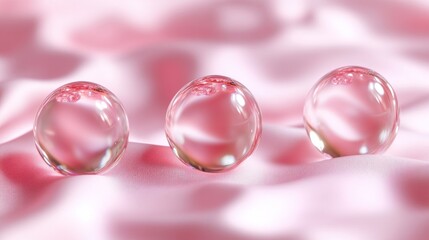 Poster - Three translucent spheres on a smooth pink surface.