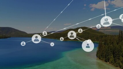 Poster - First circle floating over mountain lake starting nodes linking and visualizing network