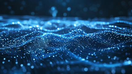 Poster - Futuristic circuit board wires in light blue on dark navy technology background. Artificial Intelligence banner concept. Abstract AI tech bg. Digital line pattern. 