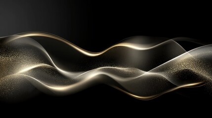 Poster - elegant, abstract waves of light and gold on a dark background.